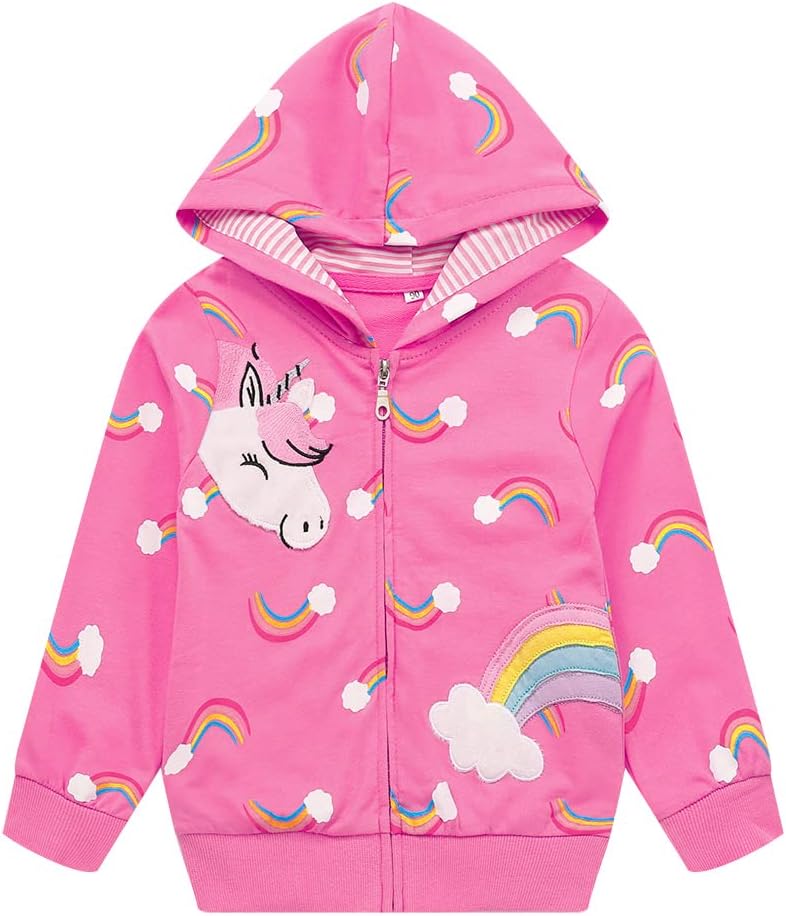 Popshion Toddler Girls Fleece Jackets Cotton Unicorn Hoodie Sweatshirt Fall Winter Zipper Coat Warm Hooded Sweater 2t-7t