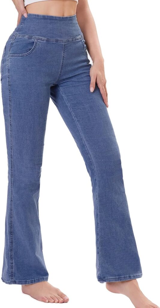 Pull on Flare Jeans for Women, Trendy Stretchy High Waisted Bell Bottom Skinny Boot Cut Jeans Legging for Women