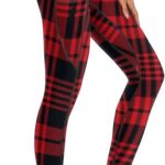 QIVICIMA Womens High Waist Workout Leggings Halloween Christmas Gym Plaid Printed Tummy Control Yoga Pants with Pockets