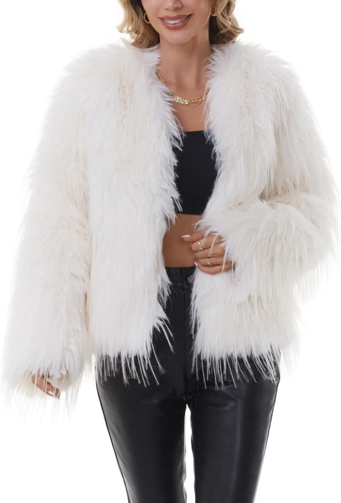 QUENTY PIELIES Faux Fur Coat Women’s Jacket Shaggy Outwear Long Sleeve Warm Winter