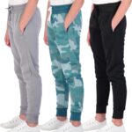 Real Essentials 3 Pack: Girls' Fleece Joggers Soft Active Performance Casual Sweatpants(Ages 7-16)