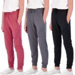 Real Essentials 3 Pack: Girls' Lounge Joggers Soft Athletic Performance Casual Sweatpants(Ages 7-16)