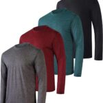 Real Essentials 4 Pack: Men's Dry-Fit UV Moisture Wicking UPF 50+ SPF Sun Protective Fishing Hiking Active Long Sleeve Shirt