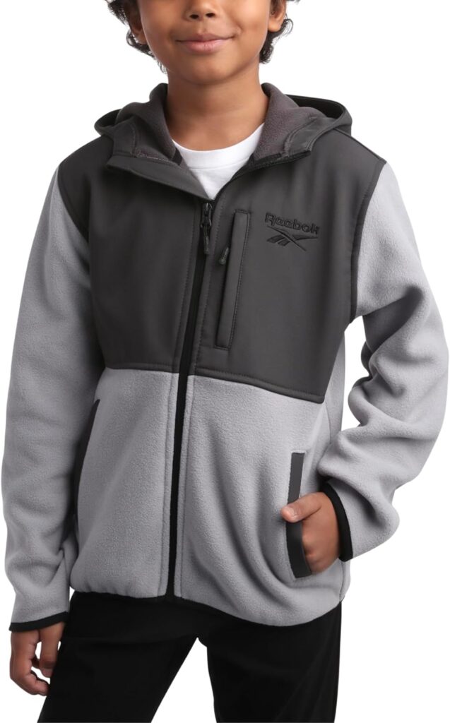 Reebok Boys' Jacket - Warm Polar Fleece Zip Up Hoodie Jacket for Boys - Lightweight Athletic Boy's Comfort Hoodie (4-20)