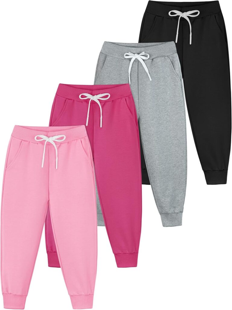 Resinta 4 Pack Girls' and Toddler Sweatpants Kids Active Jogger Pants Casual Athletic Pull On Pants with Drawstring Pockets