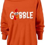 Roshop Women's Loose Baggy Off Shoulder Cute Halloween Jack o Lantern Pumpkin Long Sleeve Sweatshirt Tops