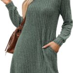 SAMPEEL Womens V Neck Fall Dresses Long Sleeve Casual Sweater Short Dress Fashion Clothes