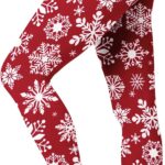 SATINA Womens Christmas Pants - Buttery Soft Highwaisted Holiday Leggings, Red Snowflake, One Size