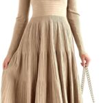 Saodimallsu Womens Long Sleeve Midi Sweater Dress Wrap V Neck Pleated A Line Fit Flare Elegant Knit Maxi Dress