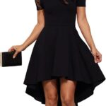 Sarin Mathews Womens Off The Shoulder Short Sleeve High Low Cocktail Skater Dress