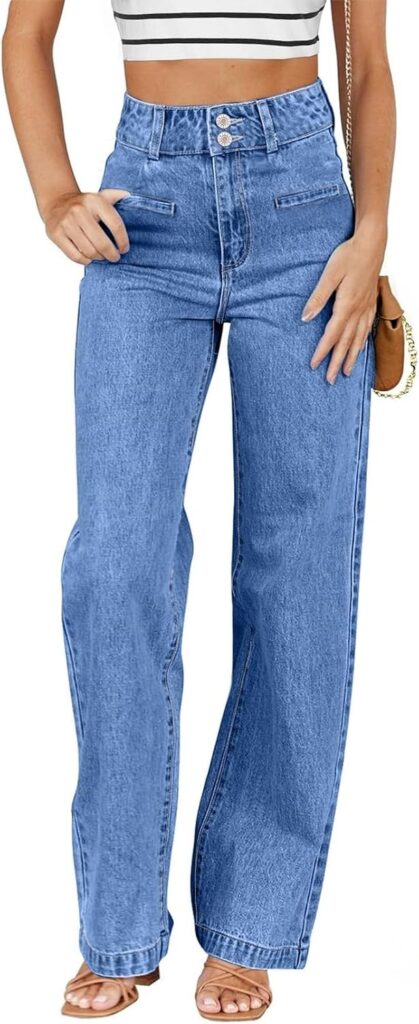 Sidefeel Women's Jeans High Waisted Straight Leg Stretchy Jeans Trendy Welt Pockets Loose Wide Leg Ankle Denim Pants