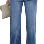 Sidefeel Women's Wide Leg Jeans Casual High Waisted Straight Stretch Denim Pants with Pockets