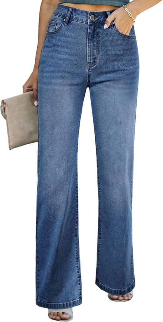 Sidefeel Women's Wide Leg Jeans Casual High Waisted Straight Stretch Denim Pants with Pockets