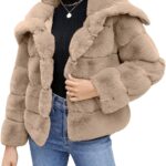 Simplee Apparel Womens Faux Fur Coat Fleece Cropped Jacket Long Sleeve Fur Coats Warm Winter Jackets 2024