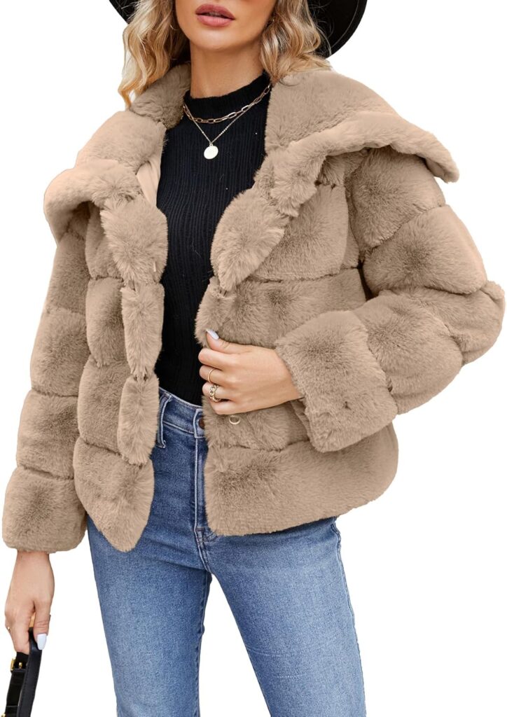 Simplee Apparel Womens Faux Fur Coat Fleece Cropped Jacket Long Sleeve Fur Coats Warm Winter Jackets 2024