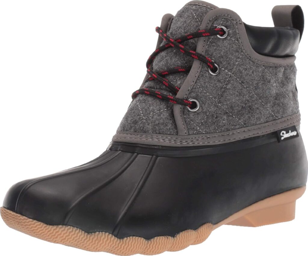 Skechers Women's Pond Lil Puddles Mid Quilted Lace Up Duck Boot with Waterproof Outsole