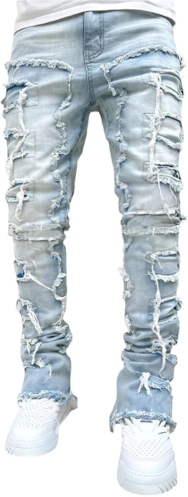 Stacked Jeans Men Skinny Ripped Jeans Slim Fit Denim Pants Y2K Goth Harajuku Emo Jeans Trouser