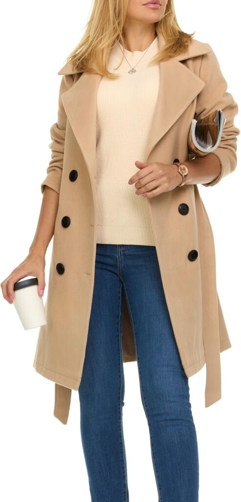 Steve Madden Trench Coat Women – Double-Breasted Long Winter Wool Coat for Women