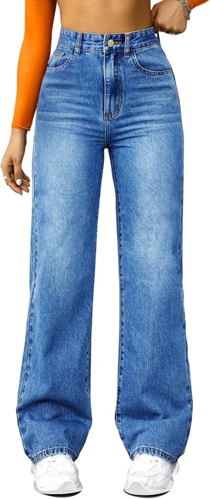 Straight Leg Jeans for Women,High Waisted Wide Leg Loose Microelastic Boyfried Denim Pants