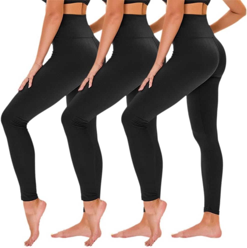 TNNZEET 3 Pack Leggings for Women - Black Tummy Control High Waisted Soft Yoga Pants for Workout Gym Running with Pockets