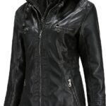 Tagoo Faux Leather Jacket Women Motorcycle Coat for Biker with Removable Hood Plus Size