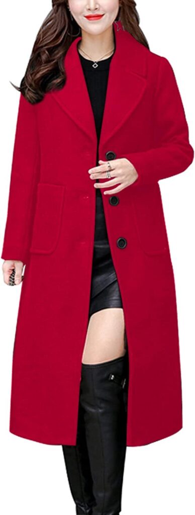 ThCreasa Womens Wool Blend Single Breasted Trench Coat Notch Lapel Winter Peacoat Jacket