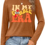 Thanksgiving Shirt for Women: Thankful Greatful Blessed Shirts Fall Pumpkin Long Sleeve Tops