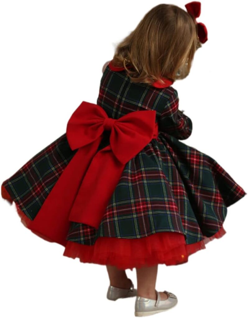 Toddler Baby Girl Christmas Dress Buffalo Plaid Tulle Tutu Skrit Princess Dress Xmas Clothes Outfit for Kids 3M-7T