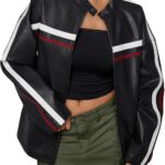 Trendy Queen Womens Faux Leather Jackets Bomber Oversized Motorcycle Fall Jackets Collar Zip Up Coats Y2k Outfits