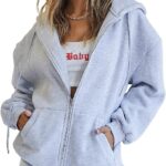 Trendy Queen Womens Zip Up Hoodies Oversized Sweatshirts Fall Fashion Outfits Sweaters Casual Jackets 2024 Winter Clothes