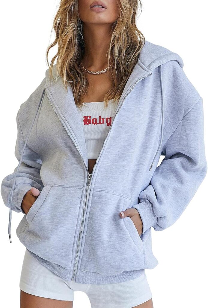 Trendy Queen Womens Zip Up Hoodies Oversized Sweatshirts Fall Fashion Outfits Sweaters Casual Jackets 2024 Winter Clothes