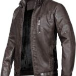 WULFUL Men's Vintage Stand Collar Leather Jacket Motorcycle PU Jacket and Coat