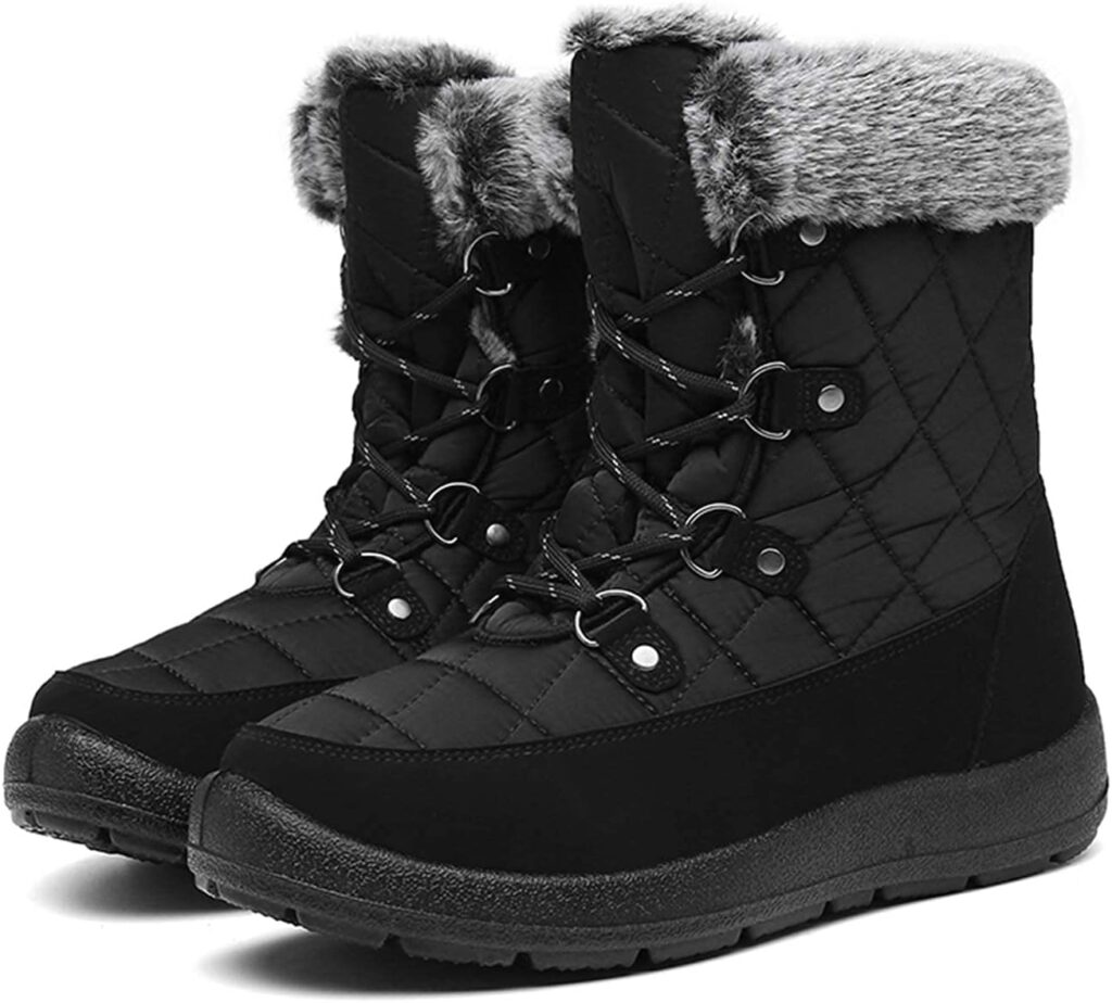 Winter Boots for Women - Soft Comfortable Faux Fur Mid Calf Winter Snow Boots Totes Boots Lace up Snow Boots Winter Boots with Insulated Black for Outdoor