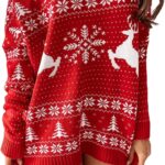 Women Christmas Sweater Dress Long Sleeve Crewneck Jumper Sweater Xmas Ugly Reindeer Pullover Knitwear Tops