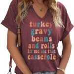 Women Fall Halloween Doodles V Neck Shirt Funny Family Party Celebration Short Sleeve Tee Pumpkin Graphic Thanksgiving Tops…