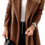 Womens Classic Coat Lapel Collar Open Front Belted Long Jacket