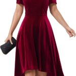 Womens Off Shoulder Velvet High Low Evening Dresses 2024 for Cocktail Party Formal Prom Wedding Guest Dress