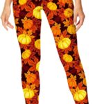 Womens Pumpkin Leggings Thanksgiving Yoga Pants Maple Leaf High Waist Footless Skinny Pants S