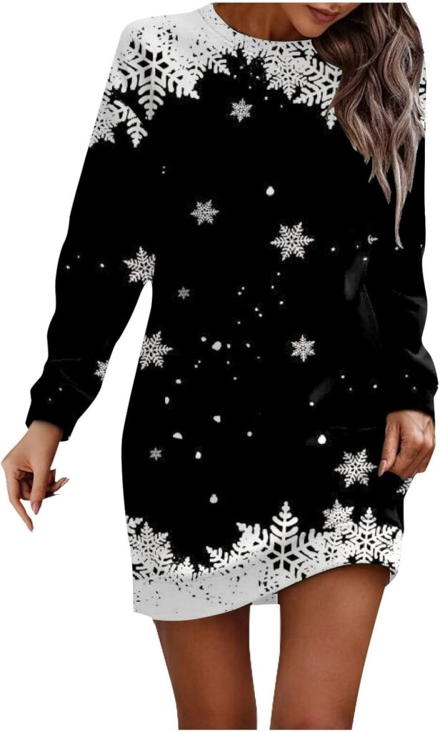 Women's Spring Dresses 2024 Round Neck Printed Long Sleeve Wrap Hip Mini Sweatshirt Dress, S-3XL