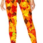 Women's Thanksgiving Day Legging Argyle Leaves Pumpkin Elastic High Waist Tight Pants XL