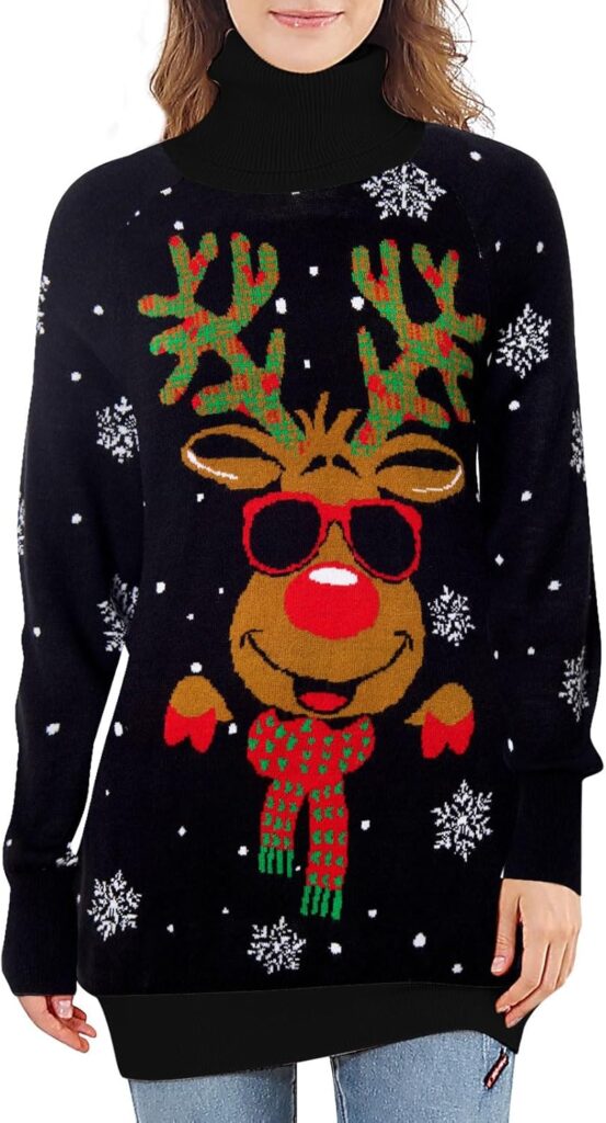 Women's Ugly Christmas Sweaters Dress 2024 Xmas Novelty Knit Turtleneck Tops