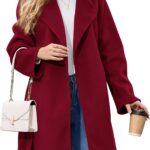 Women's Wool Blend Coat with Pockets Mid-Long Winter Overcoat, Thick Wool & Pea Coats jacket with Belt