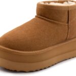 Xiakolaka Women's Classic Platform Mini Boots Winter Suede Anti-Slip Ankle Snow Chestnut Boots Size 10