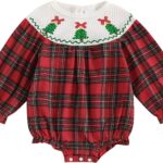 YINGISFITM Newborn Infant Baby Girl Christmas Outfit Santa Long Sleeve Plaid Bubble Romper First 1st Christmas Girl Clothes