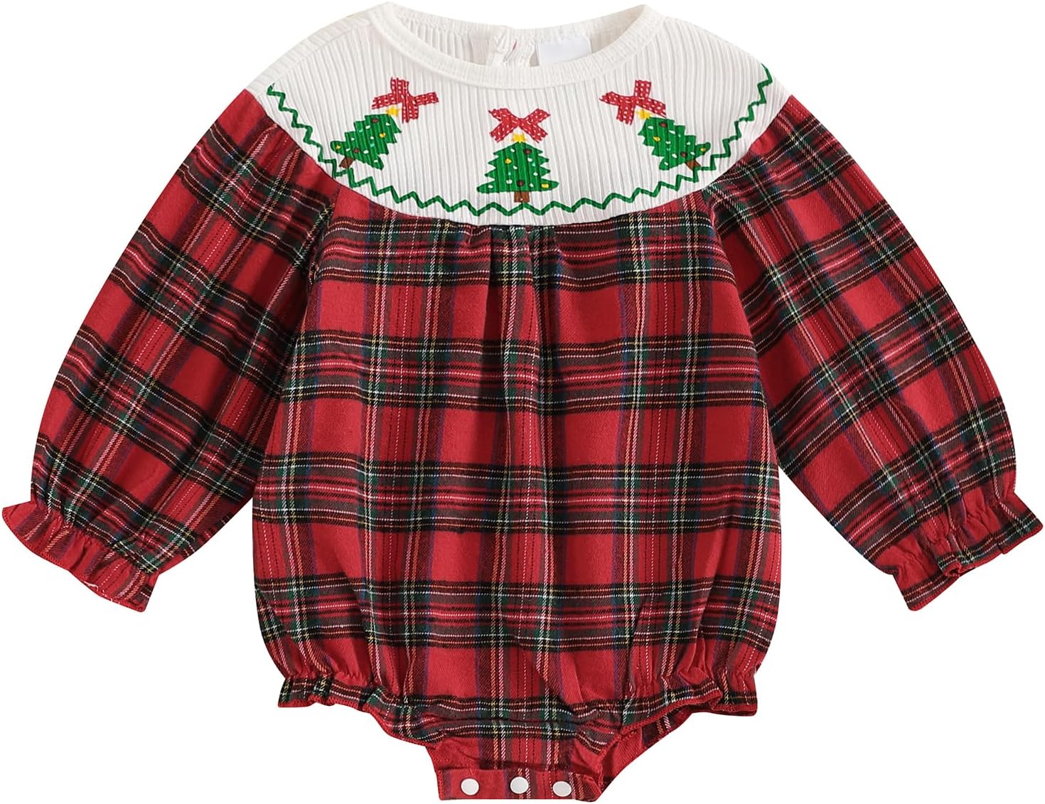 YINGISFITM Newborn Infant Baby Girl Christmas Outfit Santa Long Sleeve Plaid Bubble Romper First 1st Christmas Girl Clothes