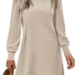 Zeagoo Women Knit Dress Puff Long Sleeve Dress for Fall Winter Round Neck Casual Tunic Dress