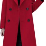 chouyatou Women's Basic Essential Double Breasted Mid-Long Wool Blend Pea Coat