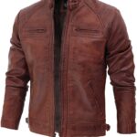 fjackets Real Lambskin Leather Biker Jacket - Quilted Cafe Racer Zip Up Moto Jackets Men