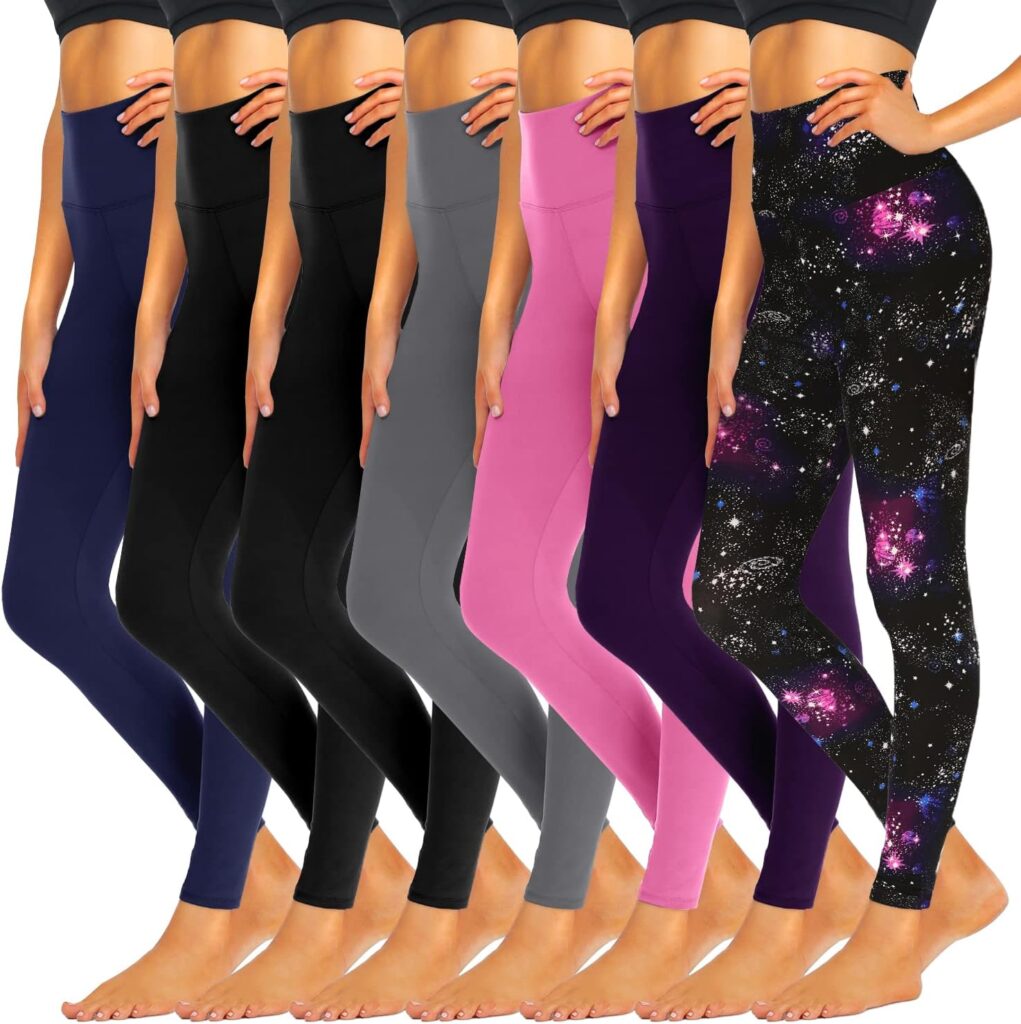 iceROSE 7 Pack Leggings for Women, High Waisted Tummy Control Soft Black Yoga Leggings for Workout Running Maternity