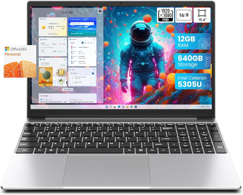 jumper Laptop, 12GB RAM 640GB ROM, 5305U Processor, 15.6 Inch Computer with Office 365 1-Year Subscription, HD Screen, 38Wh Battery, 2 Stereo Speakers, USB3.0 * 2, Bluetooth 4.2.